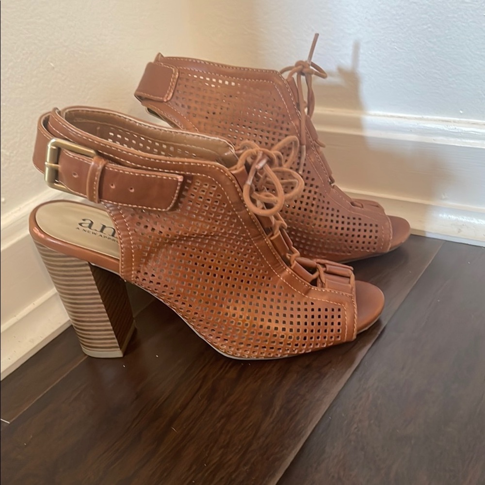 a.n.a Brown Peep-Toe Heels with Chunky Heel